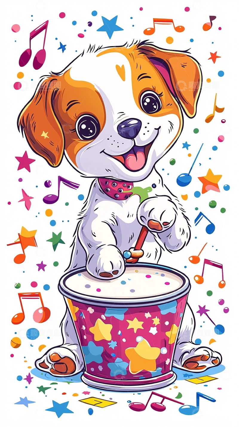 高清大图下载【趣麦麦图】可爱小狗打鼓