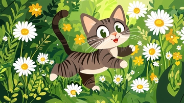 可爱猫咪花丛中嬉戏