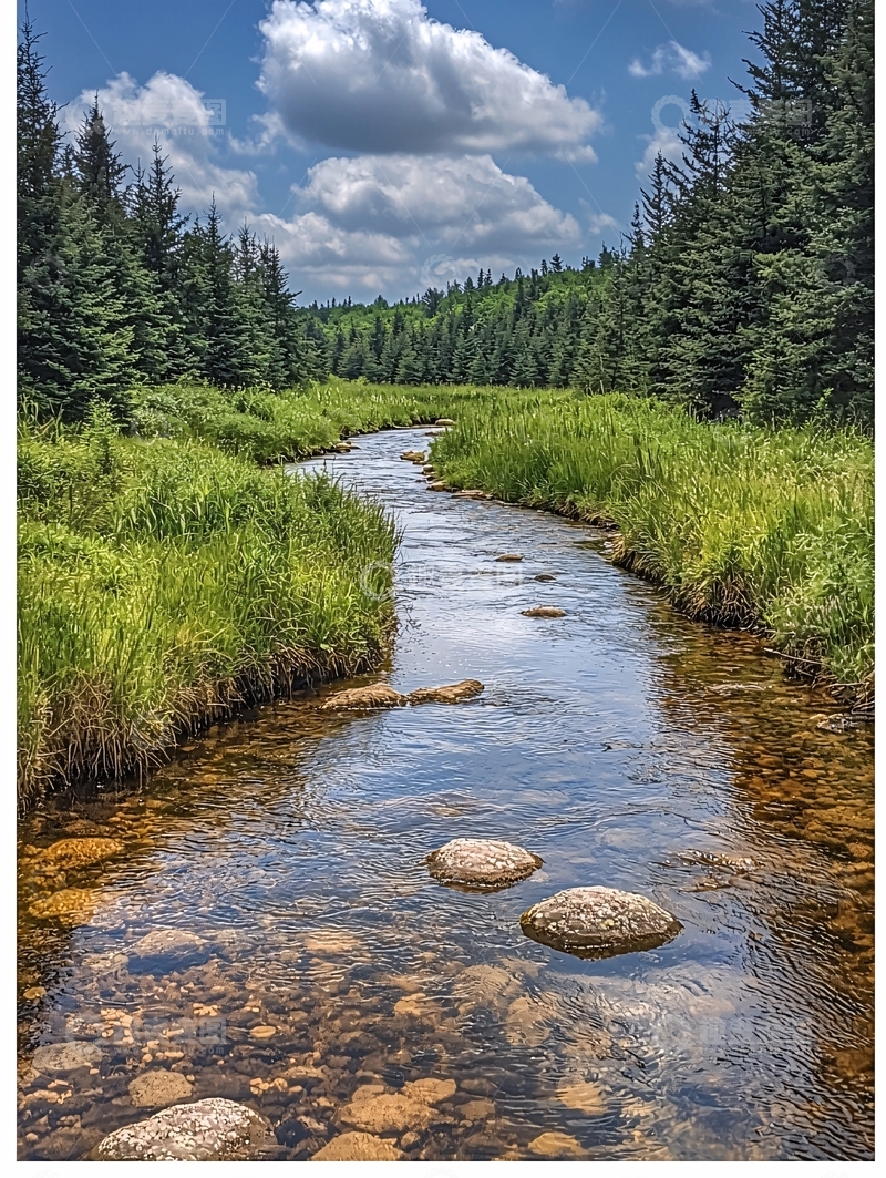 高清大图下载【趣麦麦图】蜿蜒河流穿过森林
