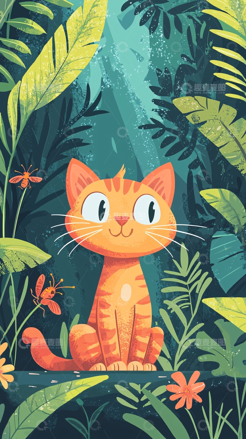 高清大图下载【趣麦麦图】可爱橘猫丛林图