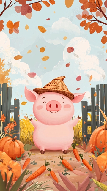 秋天小猪卡通