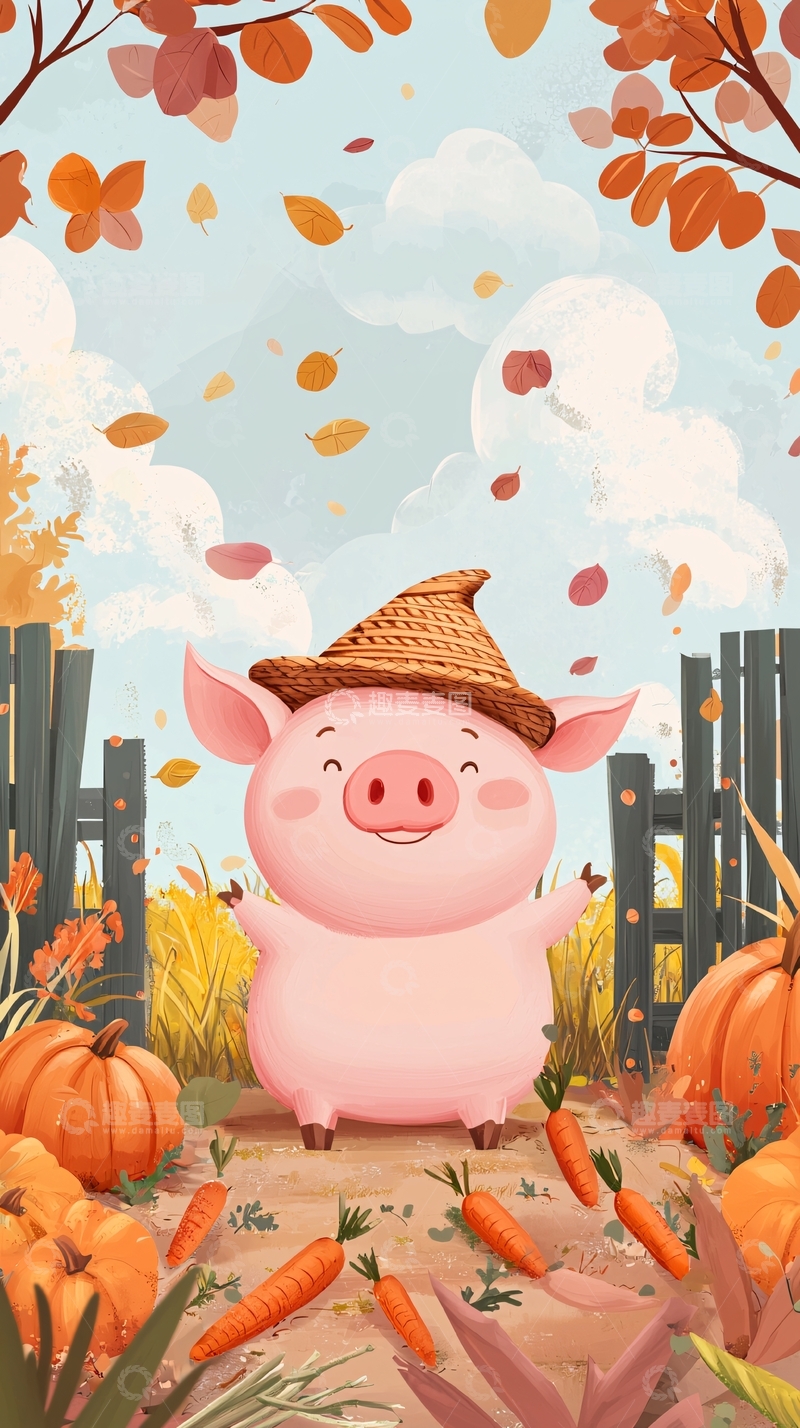 高清大图下载【趣麦麦图】秋天小猪卡通
