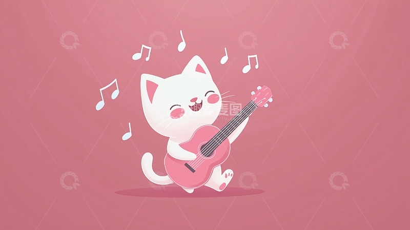 高清大图下载【趣麦麦图】可爱猫咪弹吉他