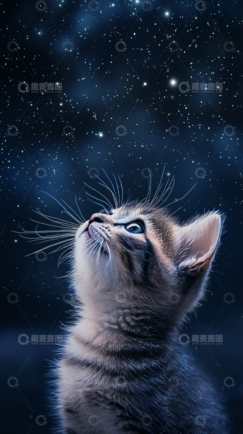 高清大图下载【趣麦麦图】星空下的小猫
