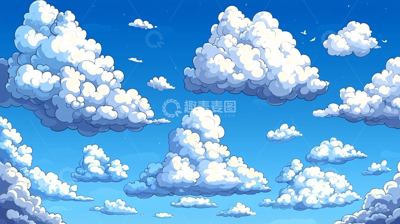 高清大图下载【趣麦麦图】蓝天白云卡通背景