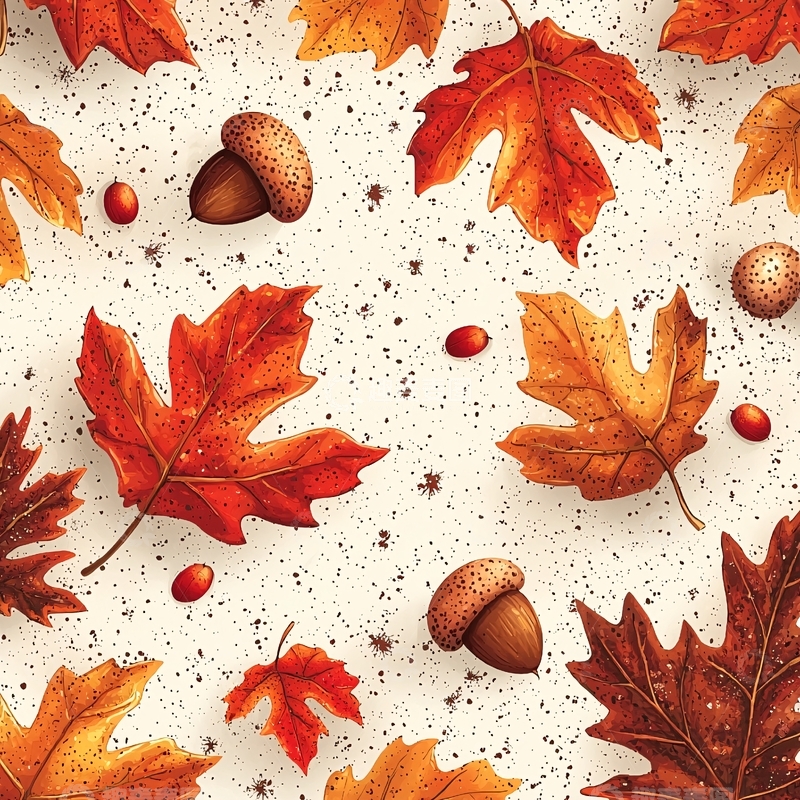 高清大图下载【趣麦麦图】秋叶橡果图案壁纸