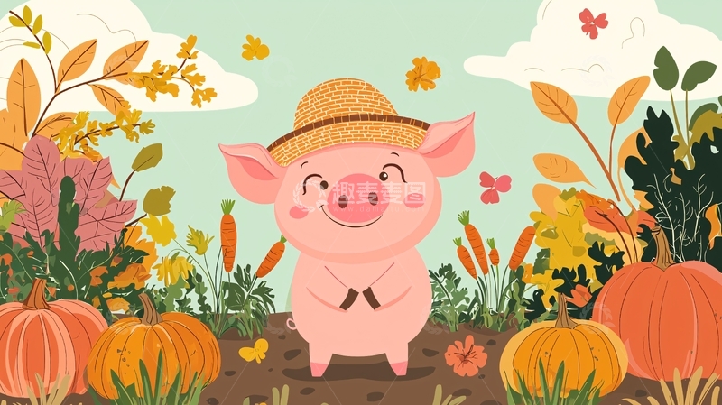 高清大图下载【趣麦麦图】秋天小猪