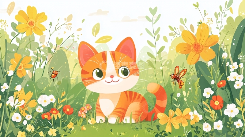 高清大图下载【趣麦麦图】可爱小猫花丛中
