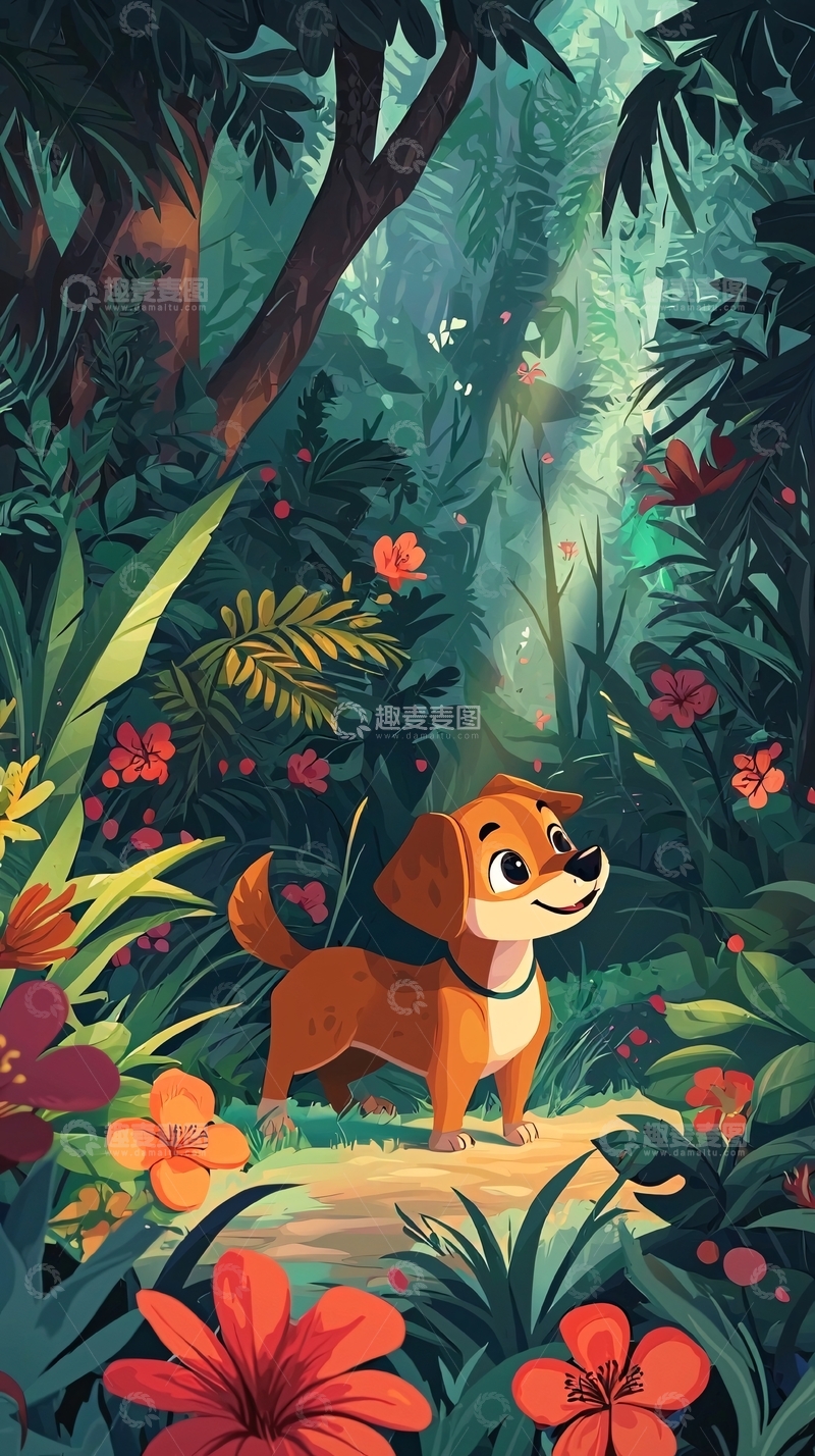 高清大图下载【趣麦麦图】热带雨林小狗