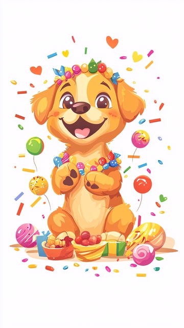 可爱金毛狗狗生日派对