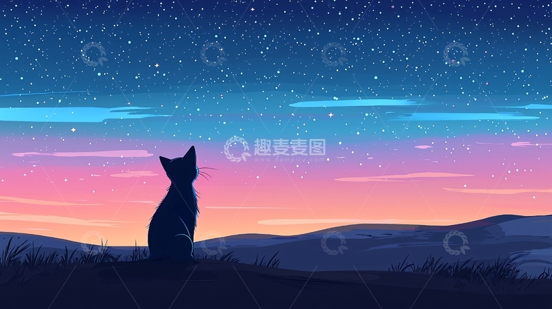 高清大图下载【趣麦麦图】星空下的猫咪剪影