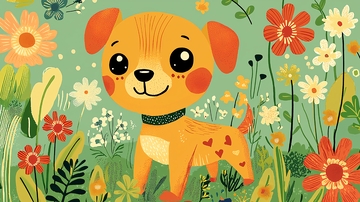 可爱小狗花丛图