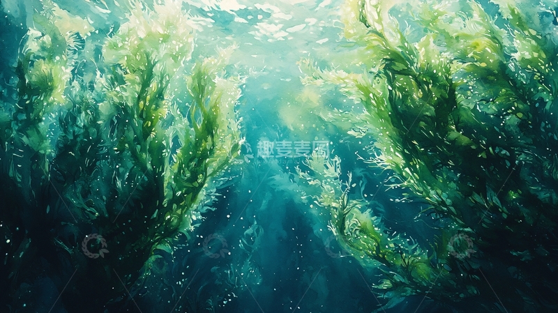 高清大图下载【趣麦麦图】水中摇曳的海藻在阳光下