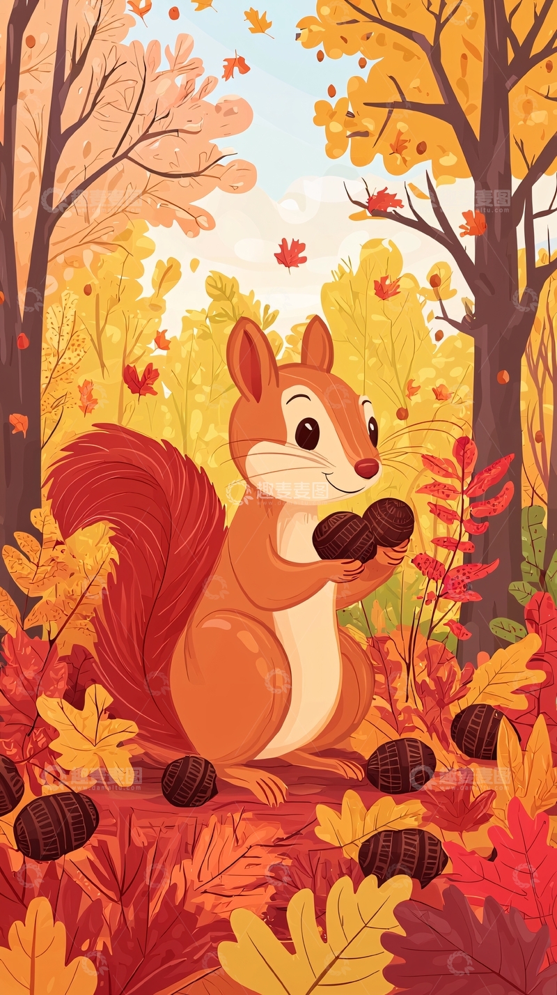 高清大图下载【趣麦麦图】秋日森林小松鼠