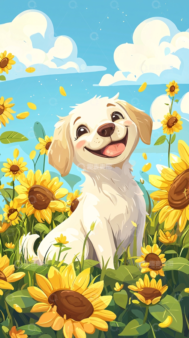 高清大图下载【趣麦麦图】可爱小狗向日葵花田