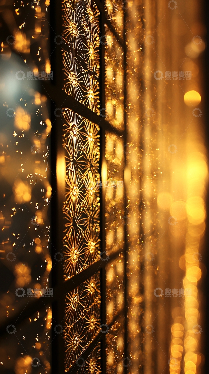 高清大图下载【趣麦麦图】窗户花纹倒影金色光晕