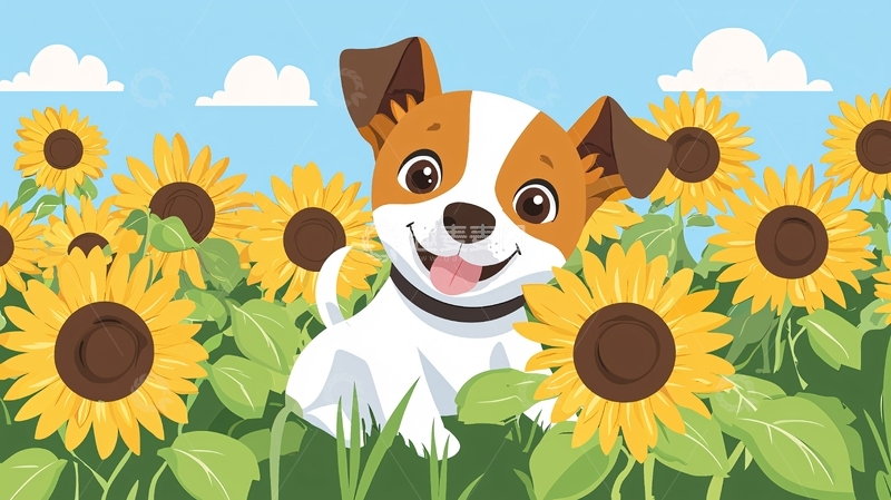 高清大图下载【趣麦麦图】可爱小狗向日葵田园