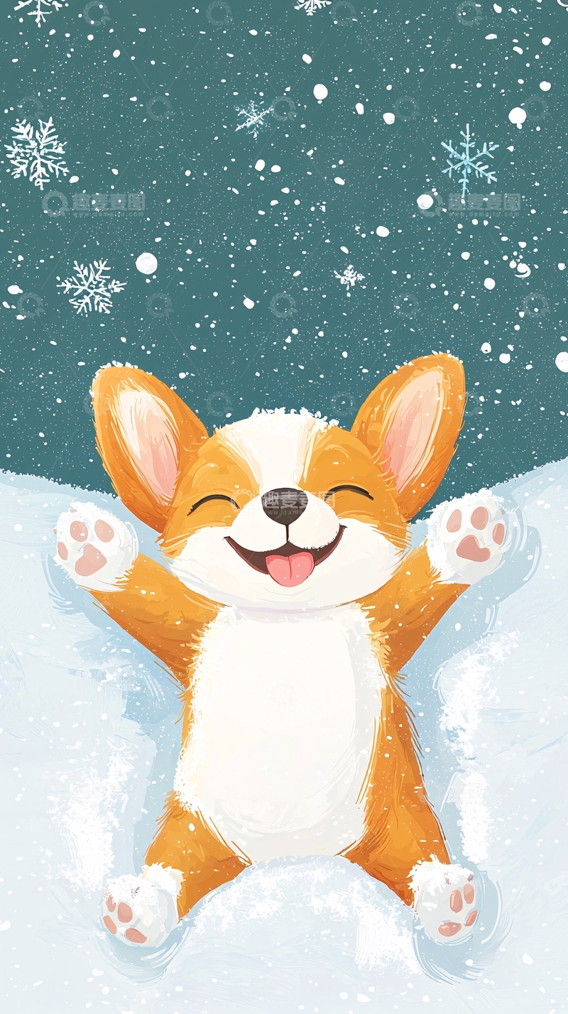 高清大图下载【趣麦麦图】可爱柯基犬雪地玩耍