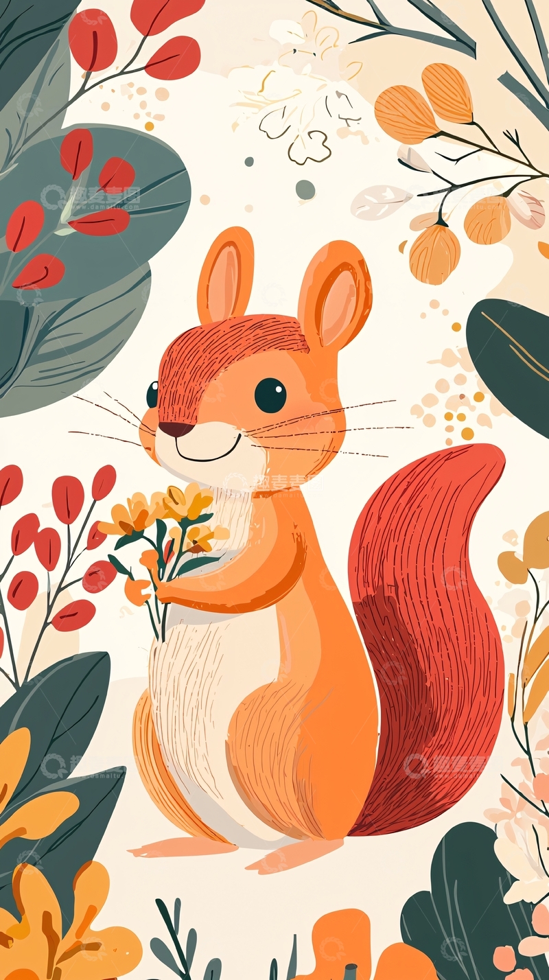 高清大图下载【趣麦麦图】卡通小松鼠捧花