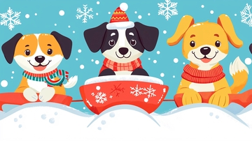 可爱卡通狗狗冬日雪景