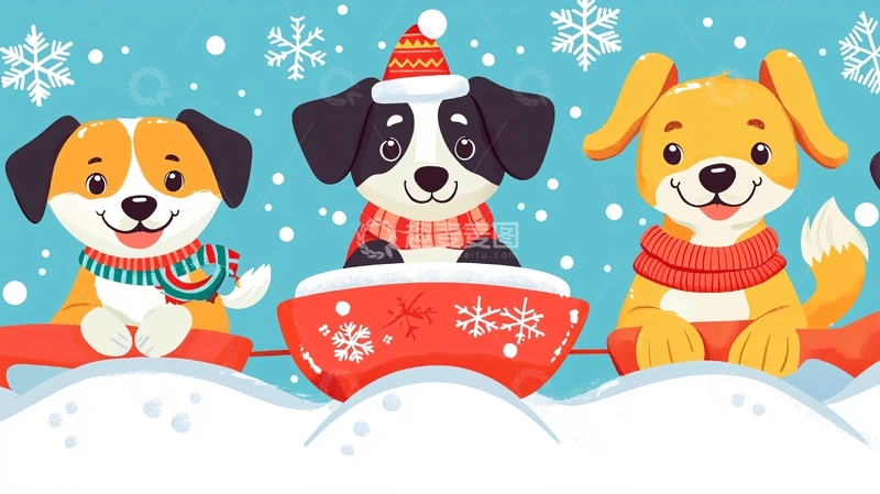 高清大图下载【趣麦麦图】可爱卡通狗狗冬日雪景