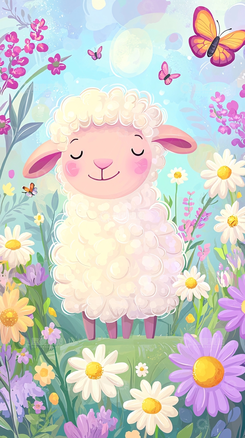 高清大图下载【趣麦麦图】小绵羊在花丛中