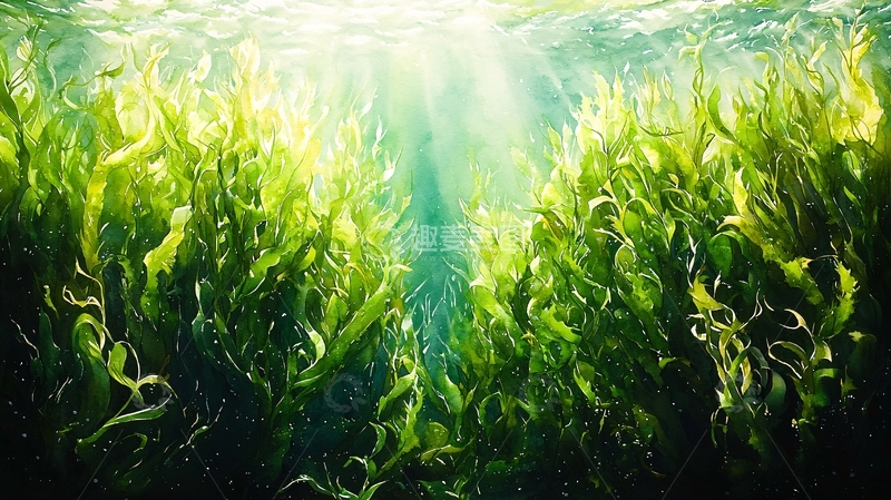 高清大图下载【趣麦麦图】水下阳光照耀绿藻丛