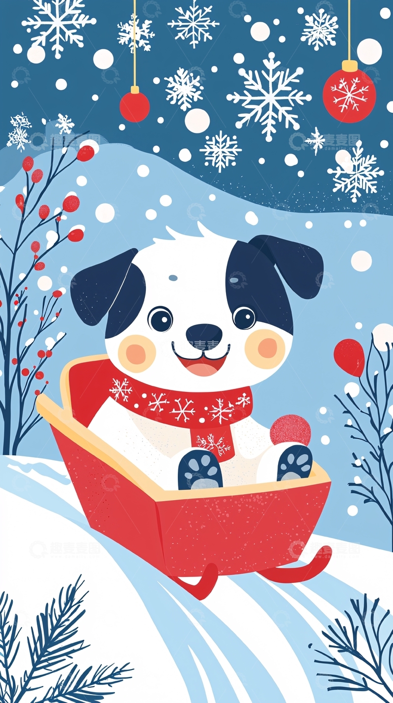 高清大图下载【趣麦麦图】卡通狗狗雪橇