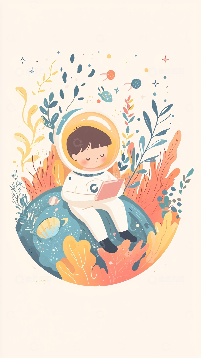 高清大图下载【趣麦麦图】太空宇航员儿童插画