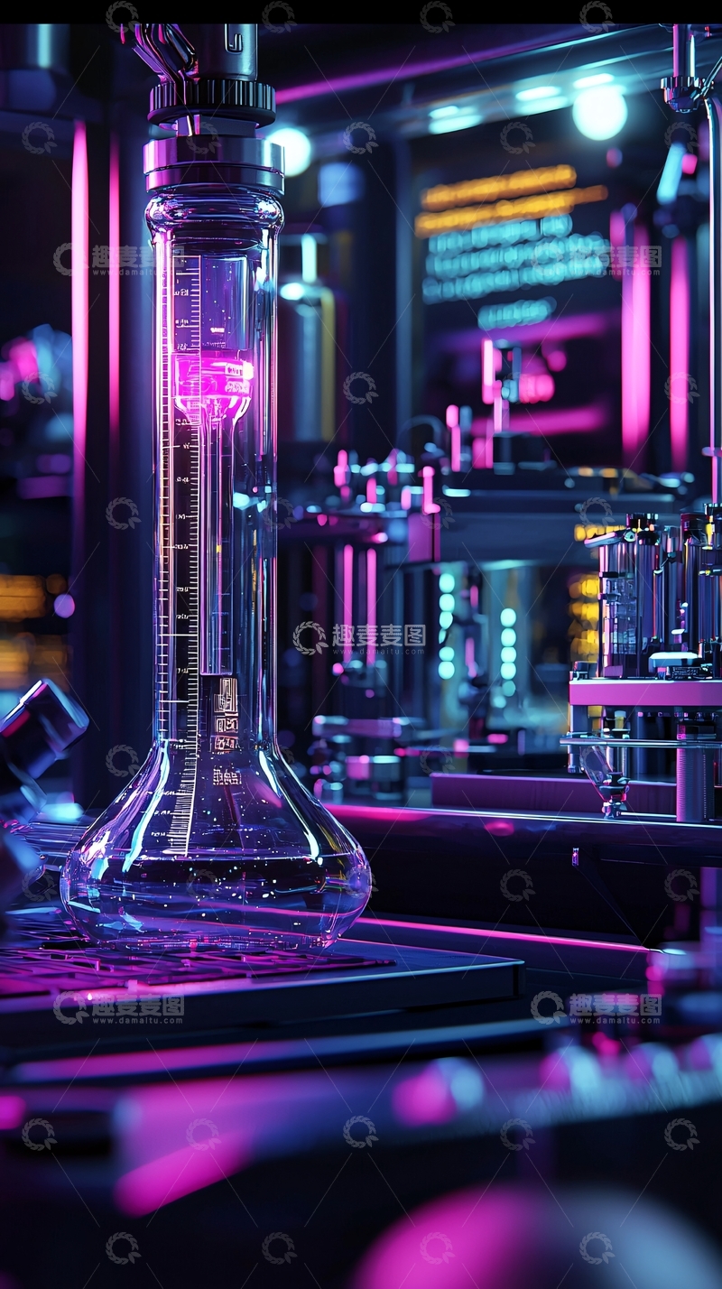 高清大图下载【趣麦麦图】霓虹灯下的实验室器材