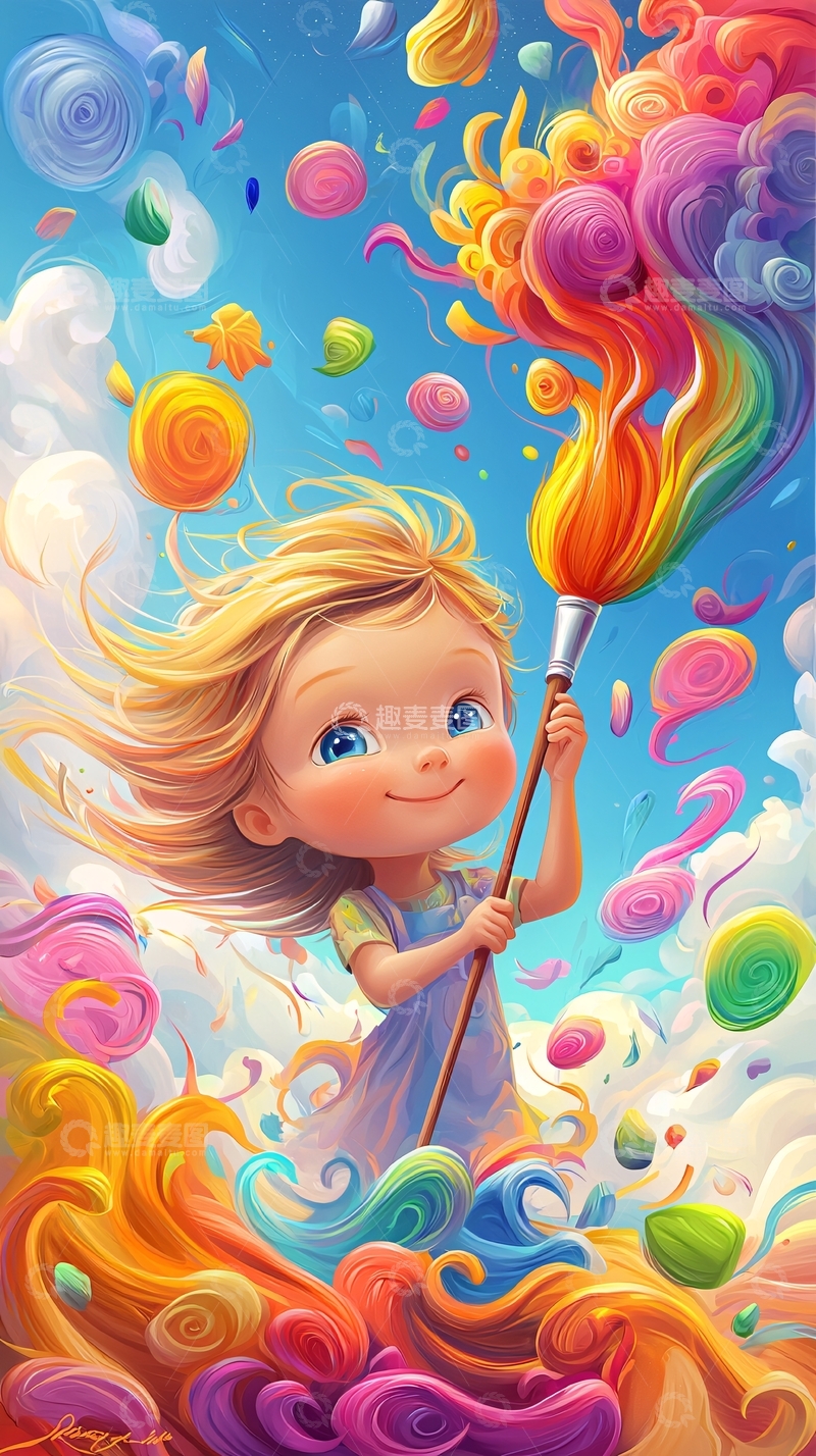 高清大图下载【趣麦麦图】彩色绘画女孩