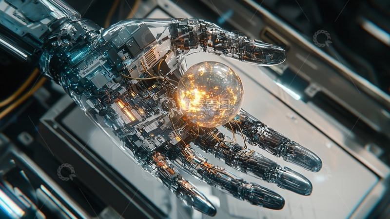 高清大图下载【趣麦麦图】机械臂握着能量球