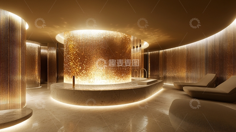 高清大图下载【趣麦麦图】金色光晕的圆形水疗区