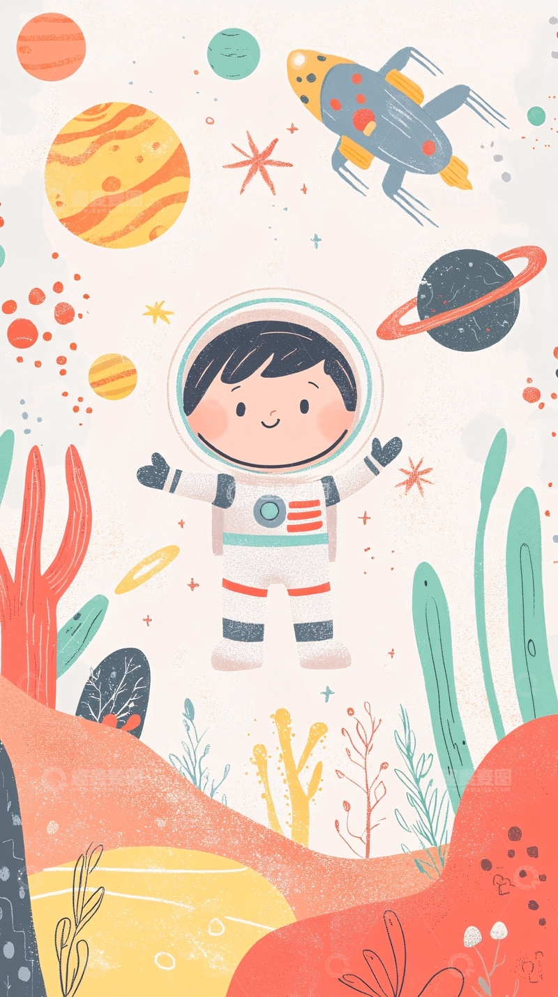 高清大图下载【趣麦麦图】太空宇航员儿童插画