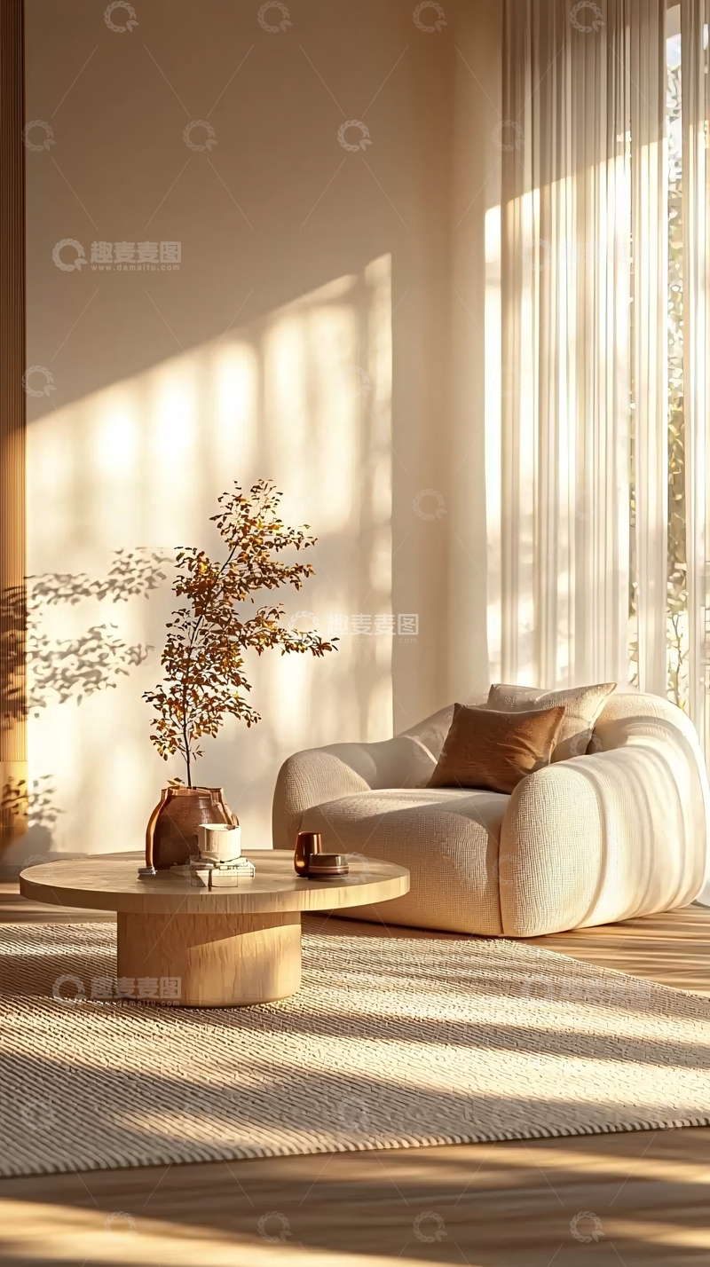 高清大图下载【趣麦麦图】阳光照进的极简客厅