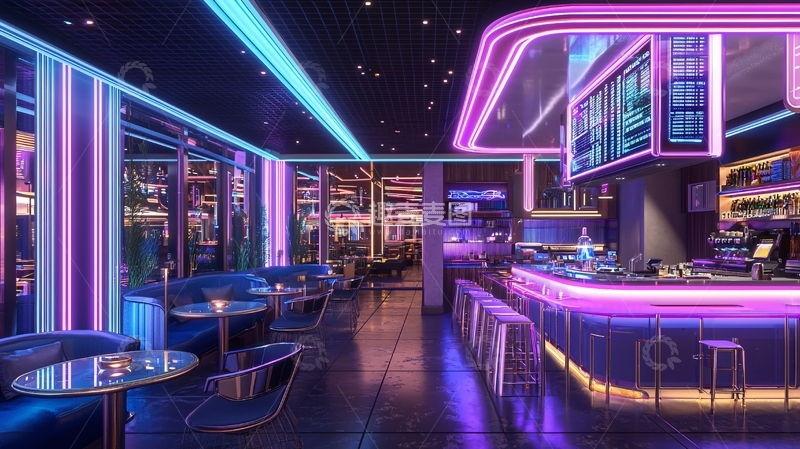 高清大图下载【趣麦麦图】霓虹灯酒吧夜景设计
