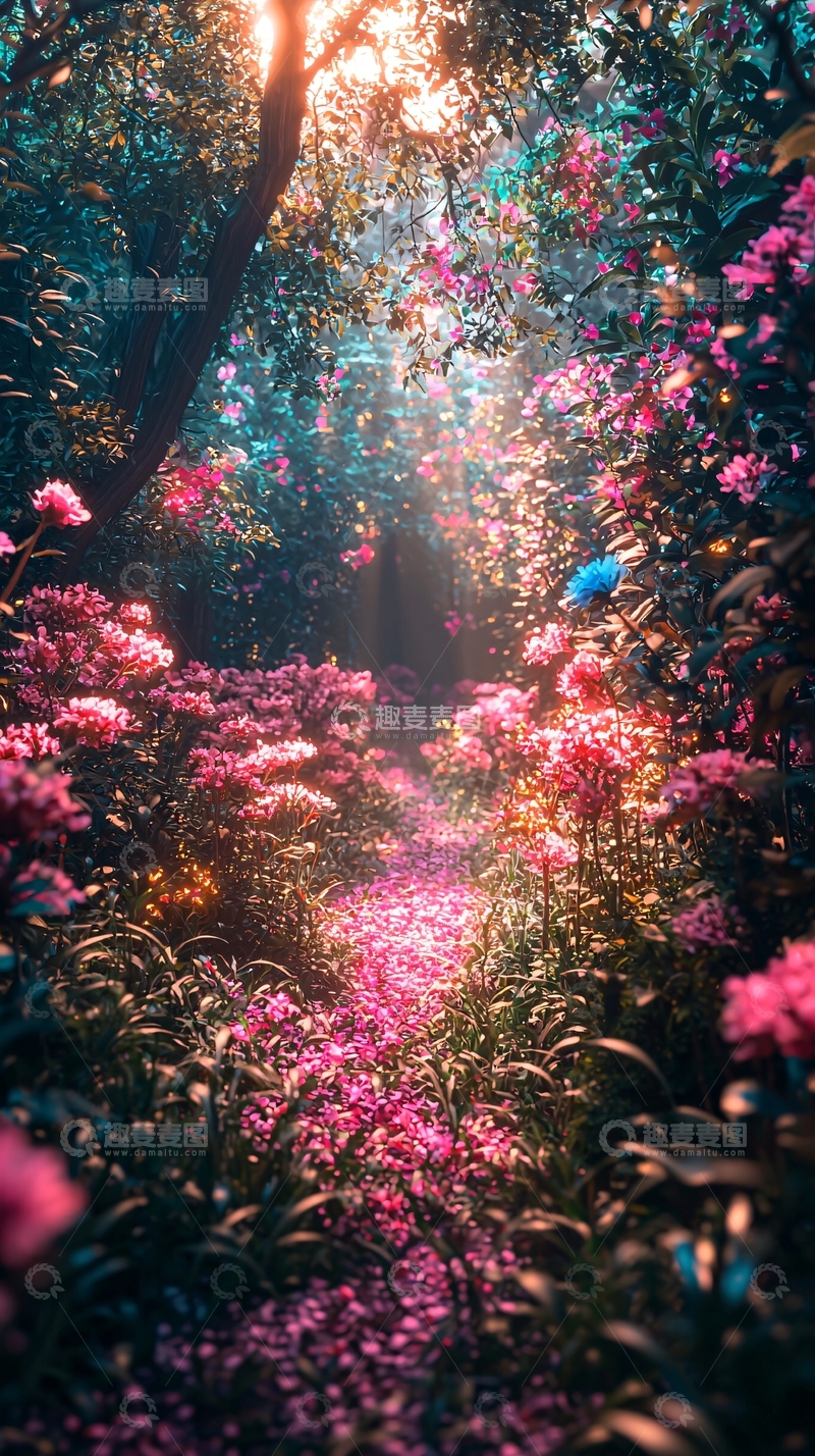 高清大图下载【趣麦麦图】鲜花盛开的梦幻森林
