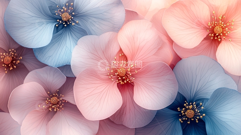 高清大图下载【趣麦麦图】粉蓝渐变花朵特写