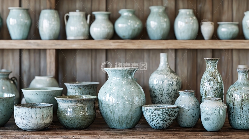 高清大图下载【趣麦麦图】各种青瓷陶器排列