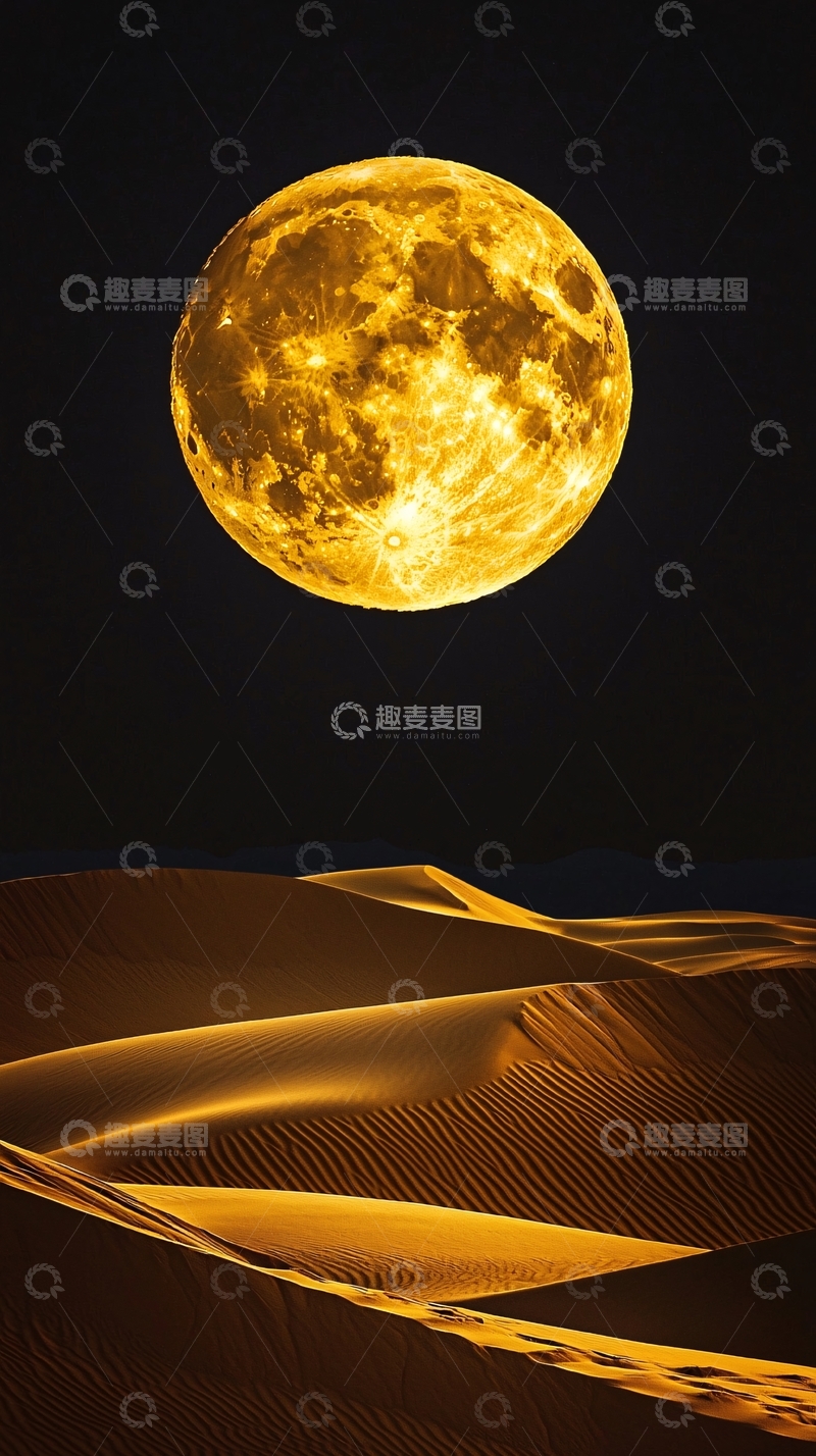 高清大图下载【趣麦麦图】金色满月沙漠夜景