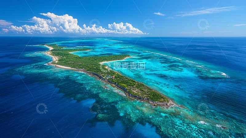 高清大图下载【趣麦麦图】碧海蓝天下的狭长岛屿