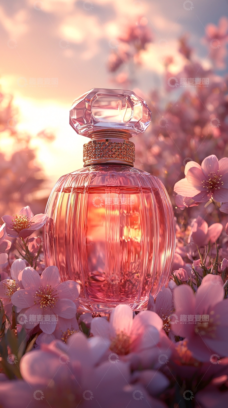 高清大图下载【趣麦麦图】粉色香水瓶与花