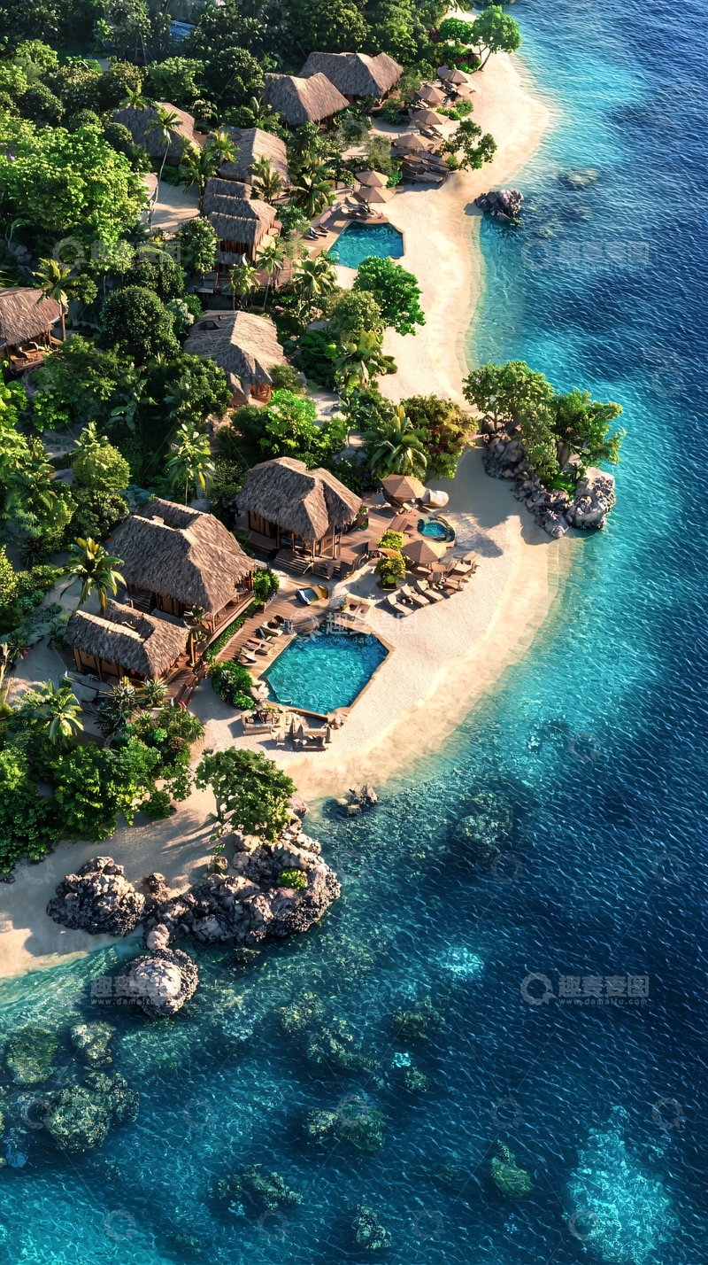 高清大图下载【趣麦麦图】海岛度假村鸟瞰图