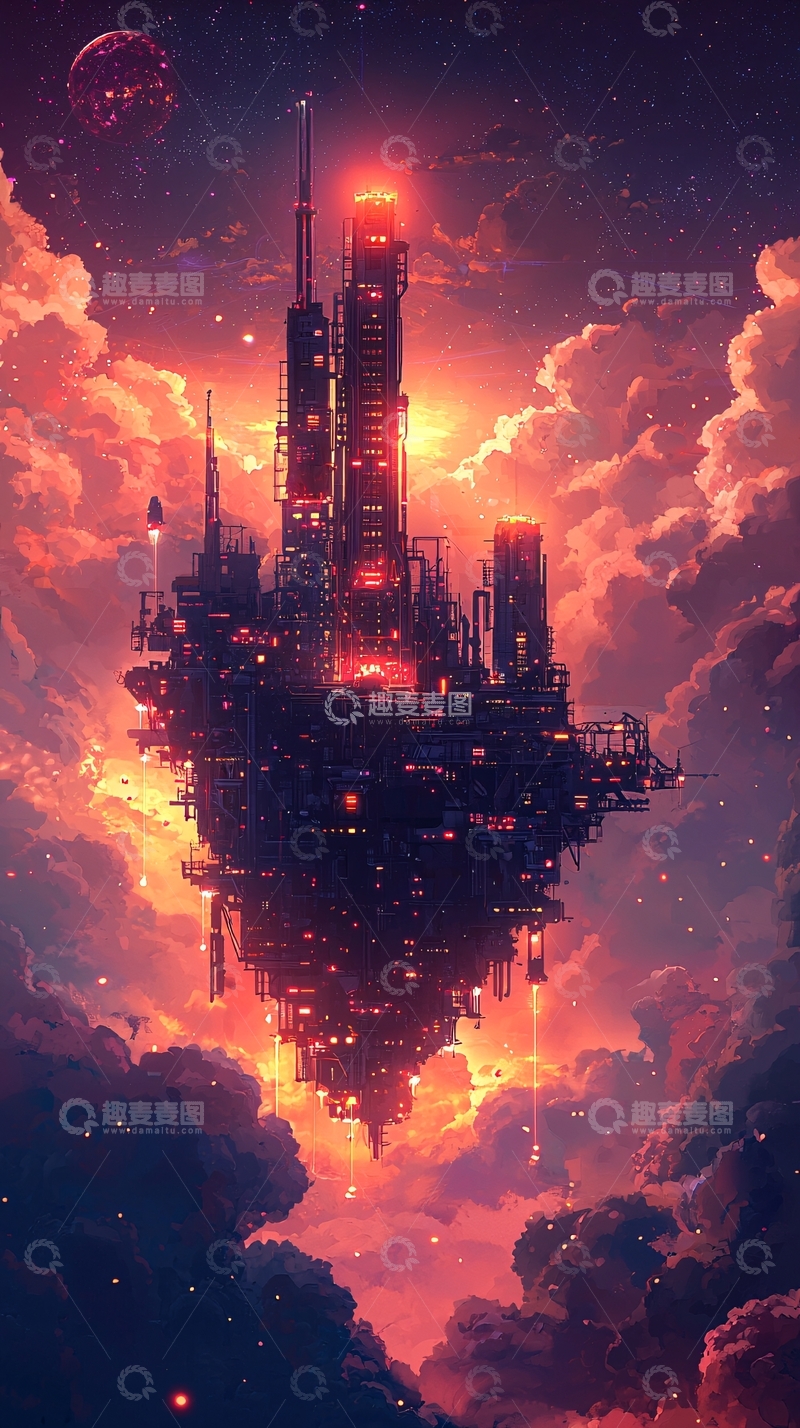 高清大图下载【趣麦麦图】未来城市悬浮于云端