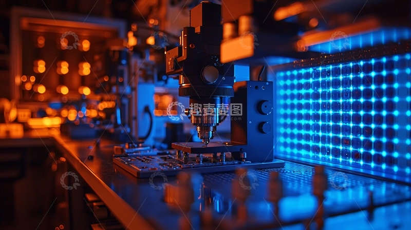 高清大图下载【趣麦麦图】实验室显微镜台蓝色灯光