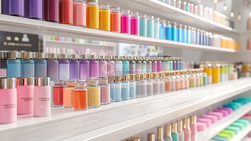 高清大图下载【趣麦麦图】货架上色彩丰富的瓶子