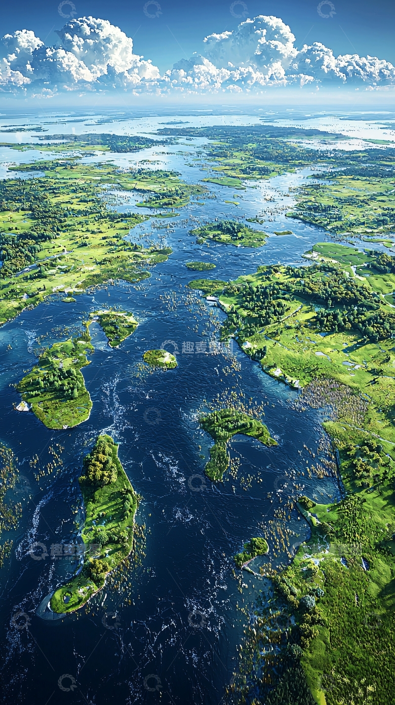 高清大图下载【趣麦麦图】河流蜿蜒穿过绿地