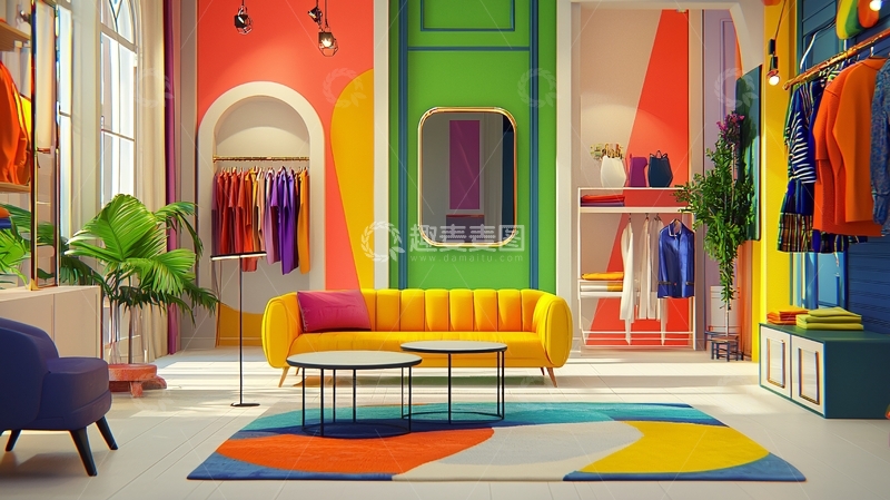 高清大图下载【趣麦麦图】色彩鲜艳的服装店室内设计