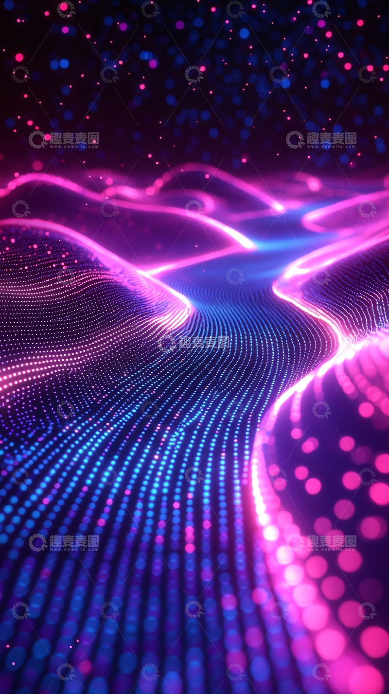 高清大图下载【趣麦麦图】粉色蓝色光点汇聚成的波浪