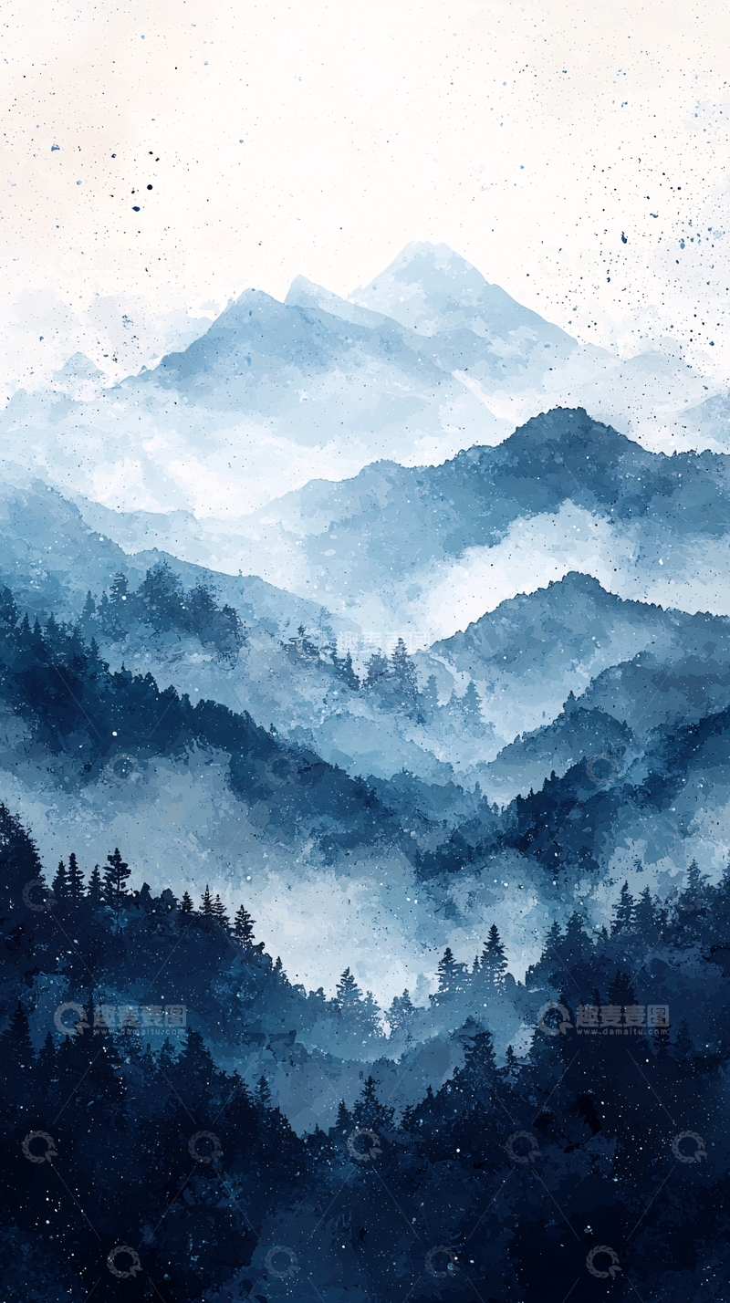 高清大图下载【趣麦麦图】水墨风格山峦叠嶂